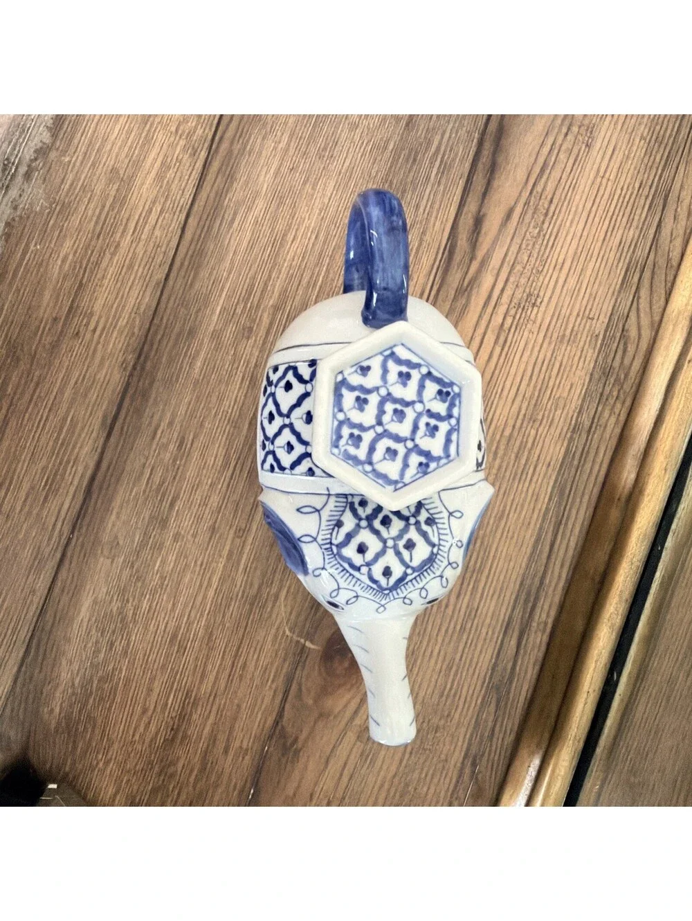 Vintage Blue White Elephant Teapot Made in Thailand Asian Chinoiserie Ceramic